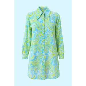 Vintage 70s Psychedelic Paisley Mini Dress Swiss Mod Boho Small S Charr Green